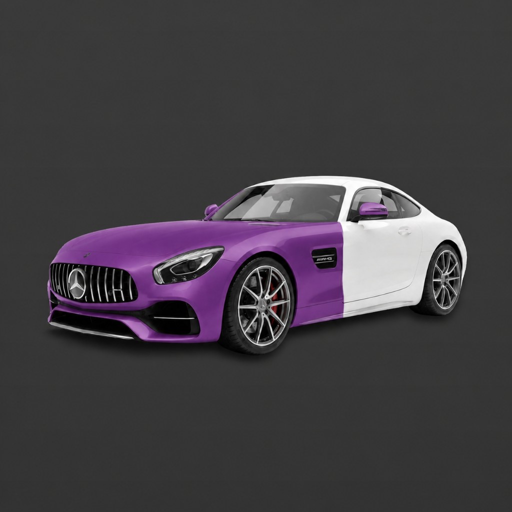 Full Front PPF coverage area shown on a Mercedes AMG GT